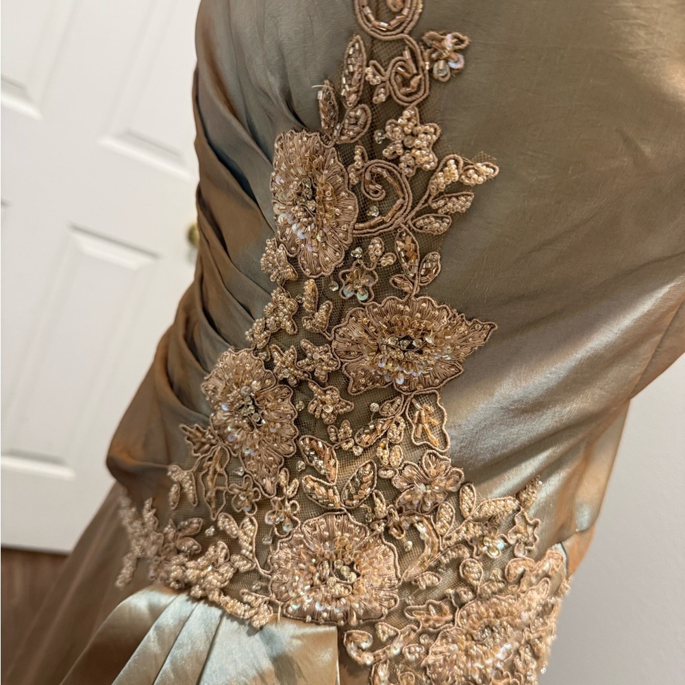 Montage by Mon Cheri Strapless Two-Tone Bronze and Dusty Blue Evening Gown - Picture 9 of 10